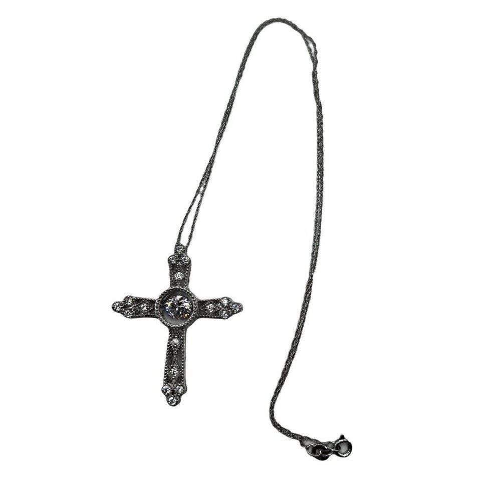 925 Sterling Silver CZ Cubic Crystal Infinity Cross Floating Pendant Necklace